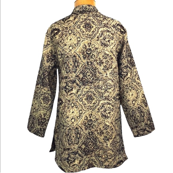 Chico's Med/1 Tapestry Long Jacket Button Front Mandarin Collar Unlined - Picture 3 of 9